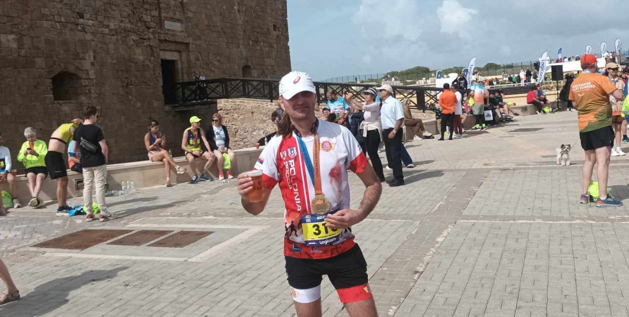 Robert Rataj (Polonia) na mecie w cypryjskim Pafos Fot. KS Polonia Środa