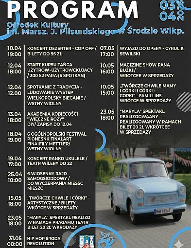 Program wydarzeń na kwiecień i maj w Ośrodku Kultury w Środzie Wlkp.