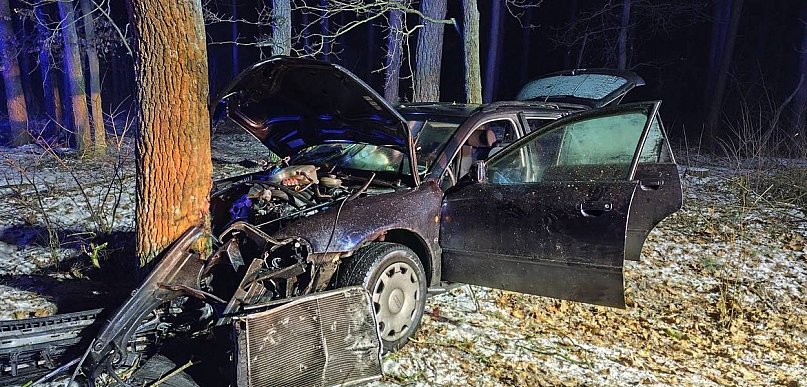 Chciał zgubić policyjny pościg. Jazdę zakończył na drzewie