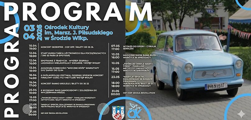 Program wydarzeń na kwiecień i maj w Ośrodku Kultury w Środzie Wlkp.
