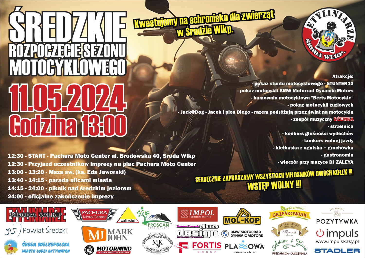 Plakat promujący wydarzenie - Etyliniarze - motocykliści ziemi średzkiej - Środa Wielkopolska