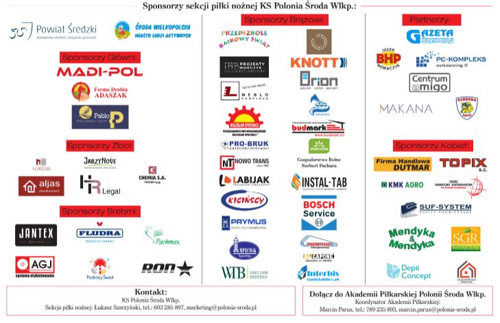 Sponsorzy sekcji piłki nożne KS Polonia Środa Wielkopolska